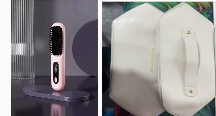 Everyday Auraa 2-in-1 wireless hair straightener brush and curling hot comb, portable USB rechargeable hair styling tool.