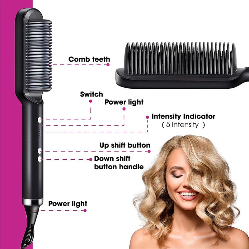 Everyday Auraa 2-in-1 hair straightener hot comb with negative ions, electric hair brush for straightening and curling.