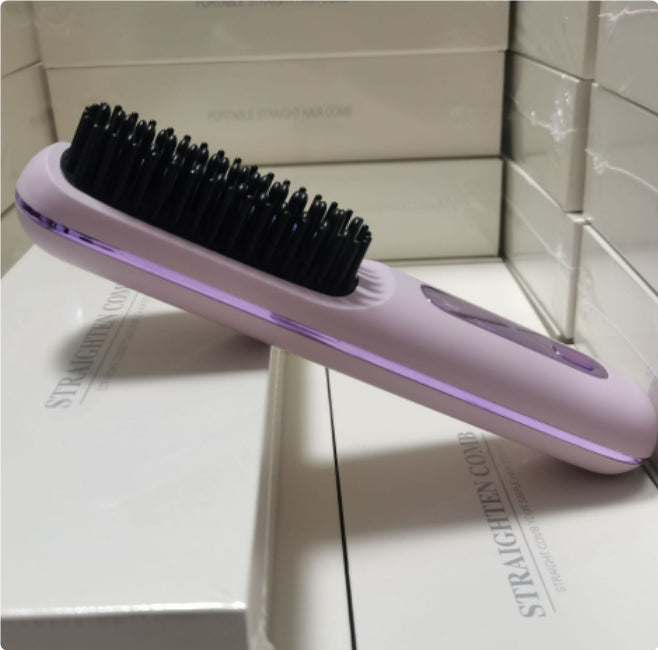 Everyday Auraa 2-in-1 wireless hair straightener brush and curling hot comb, portable USB rechargeable hair styling tool.