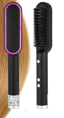 Everyday Auraa 2-in-1 hair straightener hot comb and electric hair brush for straightening and curling, with negative ion technology.