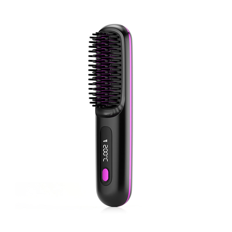 Everyday Auraa 2-in-1 wireless hair straightener brush and curler, portable USB rechargeable hot comb for styling hair.