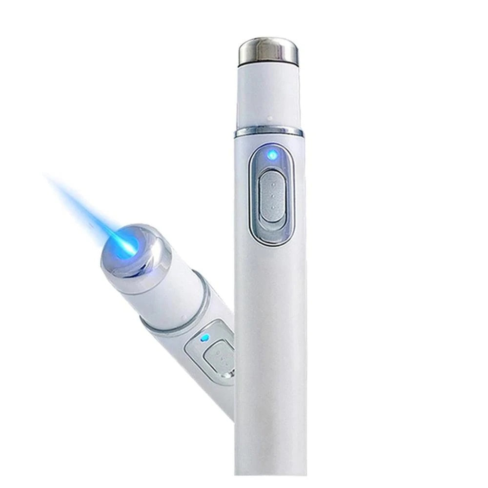 Blue Light Acne Therapy Pen from Everyday Auraa, a skin treatment device used for acne, scars, and wrinkles, shown with its sleek design.